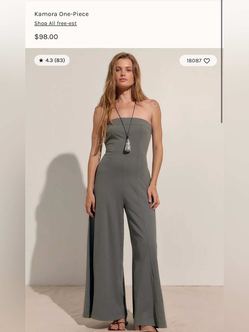 Free People Strapless Wide-Leg Jumpsuit — Olive Green